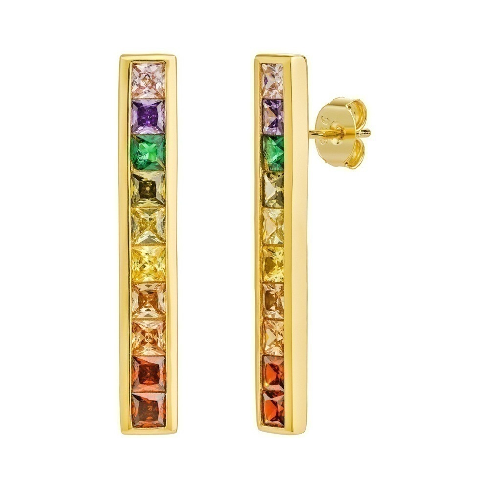 𝅺GOLD rainbow crystal bar earrings